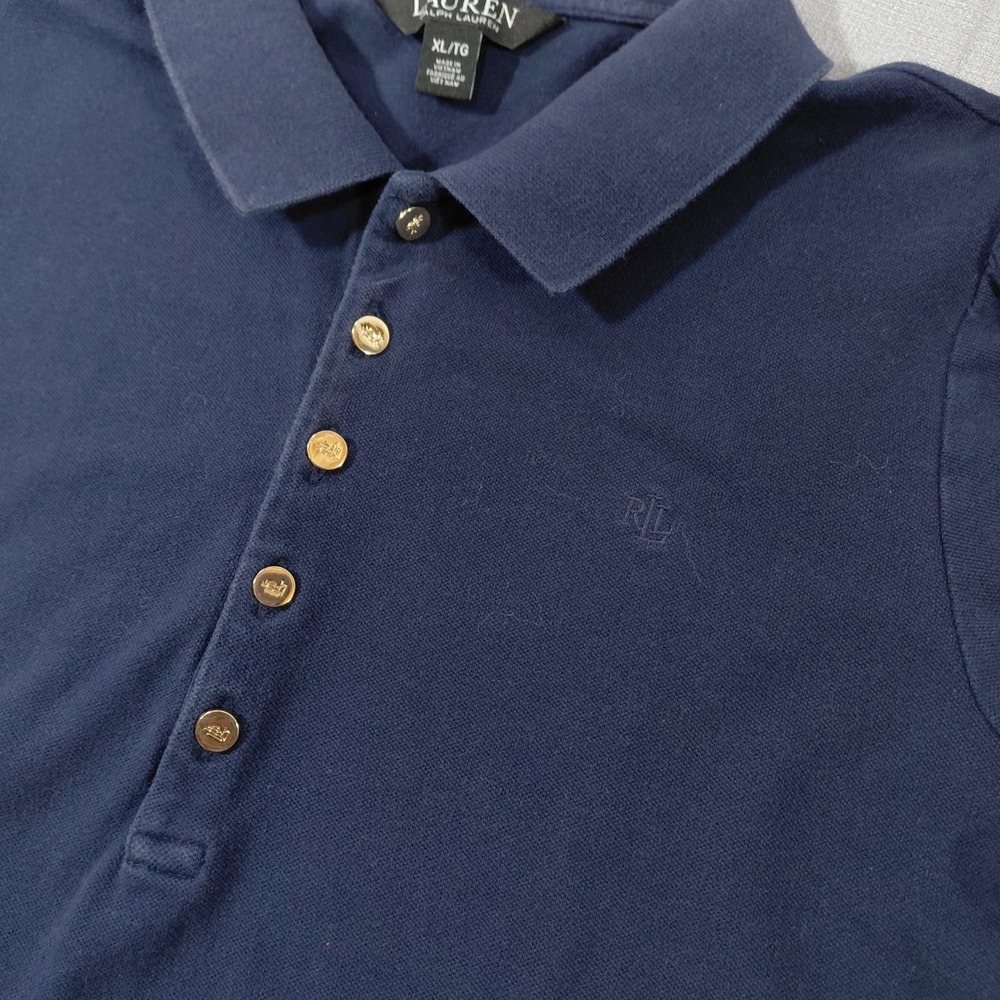 Lauren Ralph Lauren Polo Shirt Dress XL Navy Blue Gold Buttons Knee Length